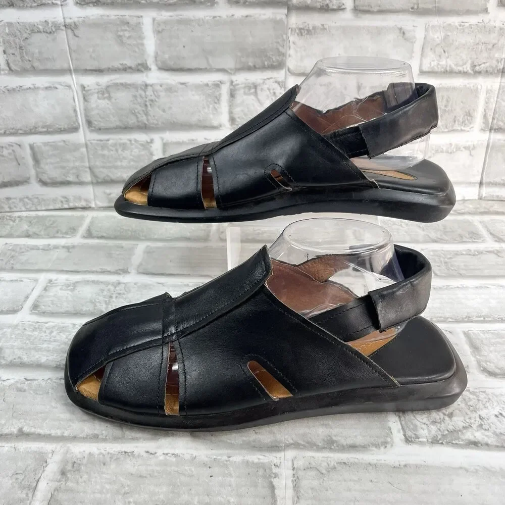 Bacco Bucci Sport Men's Size 10 Black Leather Woven Slip On Fisherman Sandals